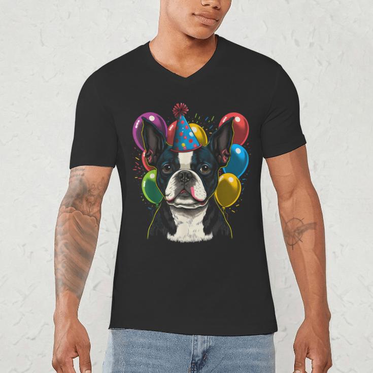 Celebration Event Birthday Party Boston Terrier Men's V-Neck T-Shirt, novelty gifts, funny gifts