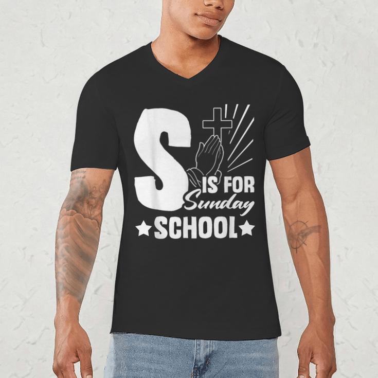 Christian Teacher S Is For Sunday School Essentials Men's V-Neck T-Shirt, novelty gifts, funny gifts