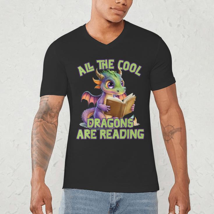 All The Cool Dragons Are Reading Dragon Teacher Men's V-Neck T-Shirt, novelty gifts, funny gifts All The Cool Dragons Are Reading Dragon Teacher Men's V-Neck T-Shirt, novelty gifts, funny gifts