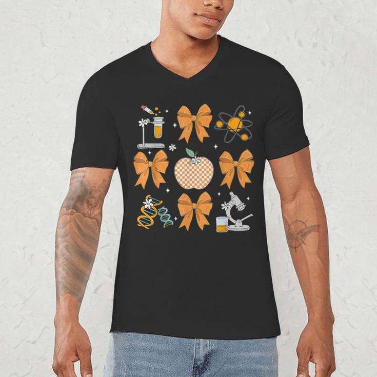 Coquette Bow Fall Science Teacher Stem Teacher Thanksgiving Men's V-Neck T-Shirt, novelty gifts, funny gifts Coquette Bow Fall Science Teacher Stem Teacher Thanksgiving Men's V-Neck T-Shirt, novelty gifts, funny gifts