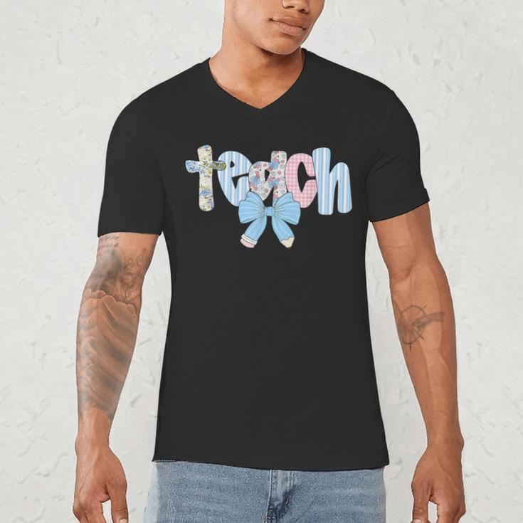 Coquette Bow Teach Teacher Happy First Day Back To School Men's V-Neck T-Shirt, novelty gifts, funny gifts Coquette Bow Teach Teacher Happy First Day Back To School Men's V-Neck T-Shirt, novelty gifts, funny gifts