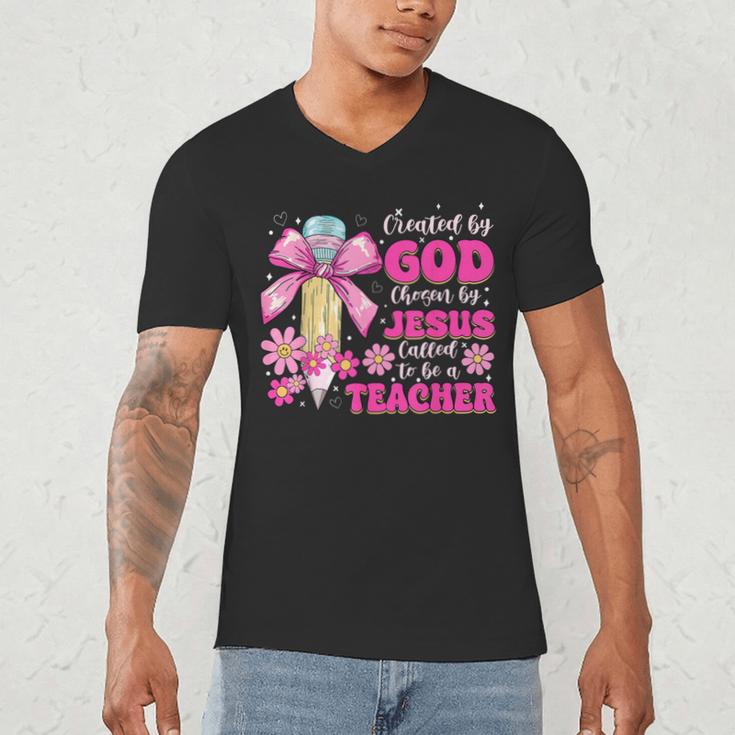 Created By God Called To Teacher Jesus Christian Teacher Men's V-Neck T-Shirt, novelty gifts, funny gifts