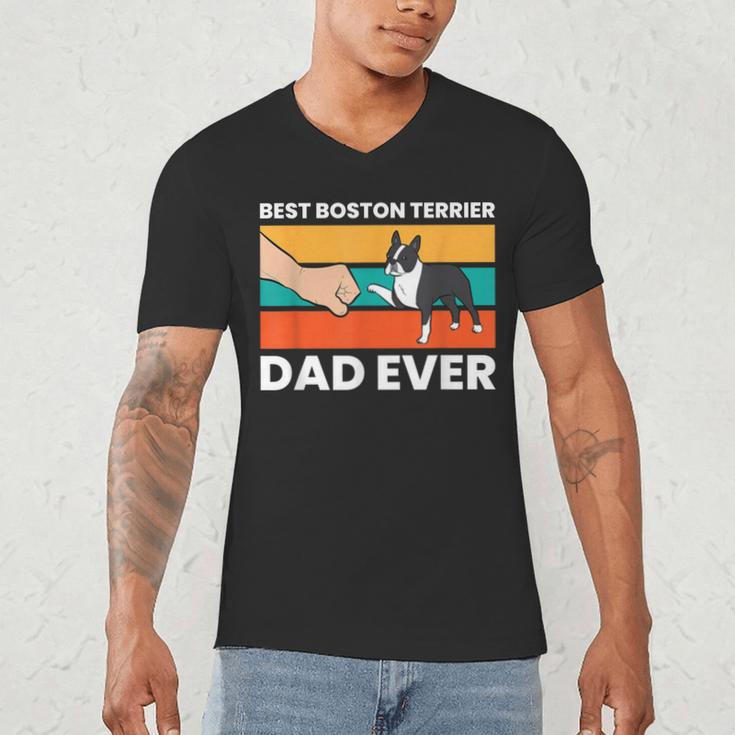 Cute Boston Terrier Best Boston Terrier Dad Ever Men's V-Neck T-Shirt, novelty gifts, funny gifts