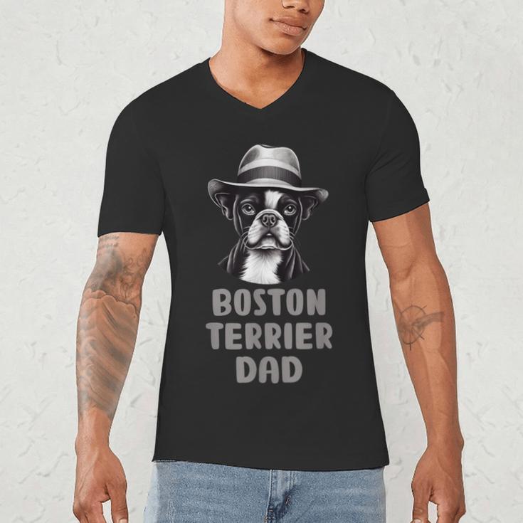 Cute Boston Terrier Dad Dog Lovers Puppy Bostie Owner Men's V-Neck T-Shirt, novelty gifts, funny gifts