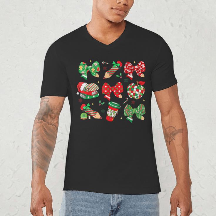 Cute Coquette Pencil Bow Christmas School Teacher Student Men's V-Neck T-Shirt, novelty gifts, funny gifts Cute Coquette Pencil Bow Christmas School Teacher Student Men's V-Neck T-Shirt, novelty gifts, funny gifts