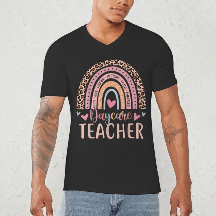 Cute Daycare Teacher Rainbow Leopard Print Childcare Worker Men's V-Neck T-Shirt, novelty gifts, funny gifts Cute Daycare Teacher Rainbow Leopard Print Childcare Worker Men's V-Neck T-Shirt, novelty gifts, funny gifts