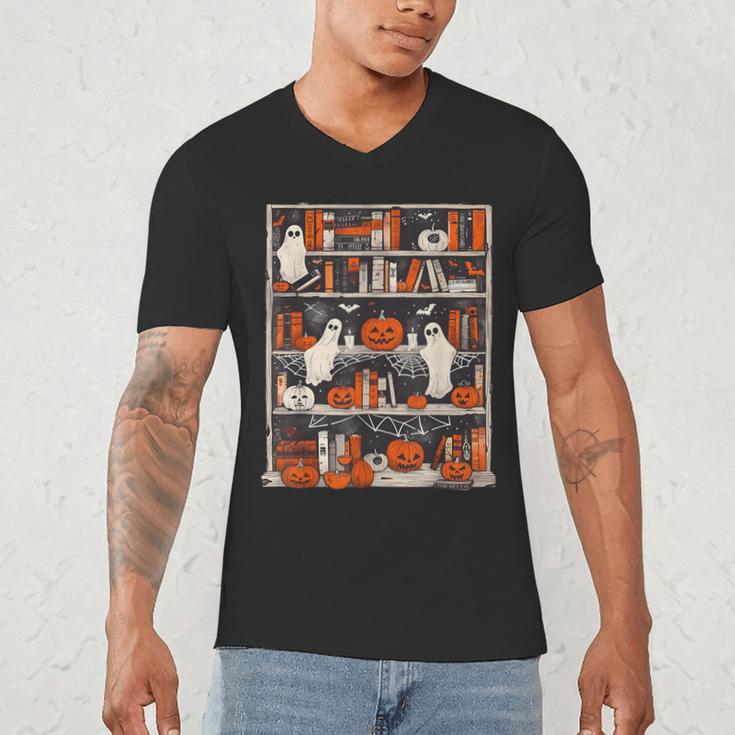 Cute Ghost Book Reading Books Lover Spooky Teacher Halloween Men's V-Neck T-Shirt, novelty gifts, funny gifts