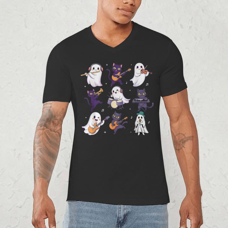 Cute Ghost Cat Playing Musical Halloween Music Teacher Men's V-Neck T-Shirt, novelty gifts, funny gifts Cute Ghost Cat Playing Musical Halloween Music Teacher Men's V-Neck T-Shirt, novelty gifts, funny gifts