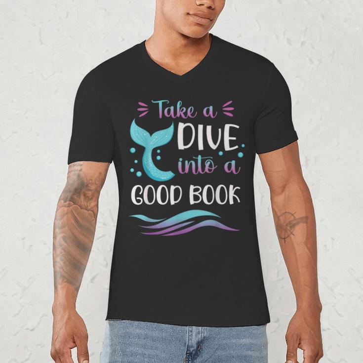 Cute Mermaid Librarian Teacher Dive Into A Good Book Reading Men's V-Neck T-Shirt, novelty gifts, funny gifts Cute Mermaid Librarian Teacher Dive Into A Good Book Reading Men's V-Neck T-Shirt, novelty gifts, funny gifts
