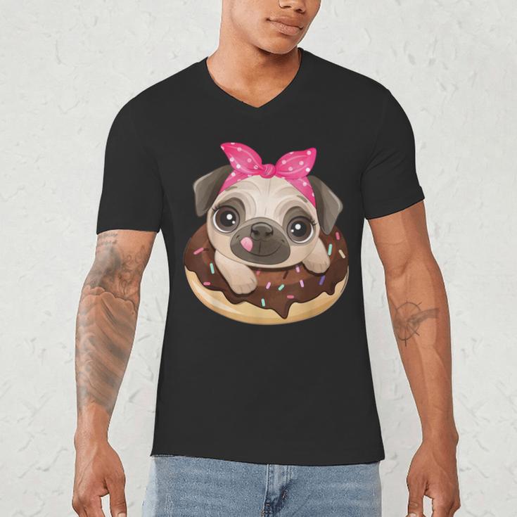 Cute Pug Shirt Donut Girls Dog Men's V-Neck T-Shirt, novelty gifts, funny gifts
