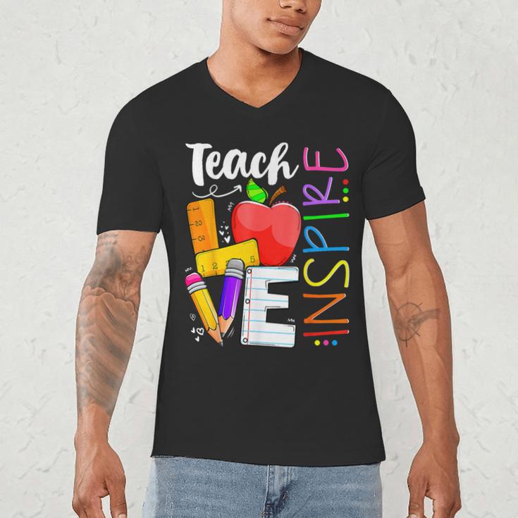 Cute Teach Love And Inspire Men Women Teacher Men's V-Neck T-Shirt, novelty gifts, funny gifts