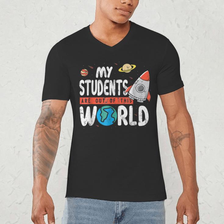 Cute Teacher My Students Are Out Of This World Space Men Women Kids Men's V-Neck T-Shirt, novelty gifts, funny gifts