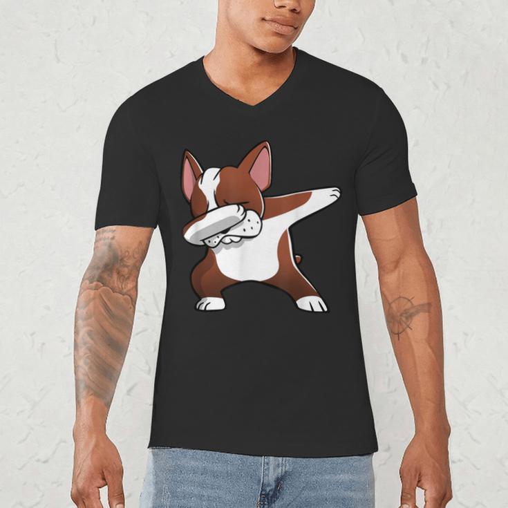 Dabbing Red Boston Terrier Dab Dance Dog Men Women Kids Men's V-Neck T-Shirt, novelty gifts, funny gifts