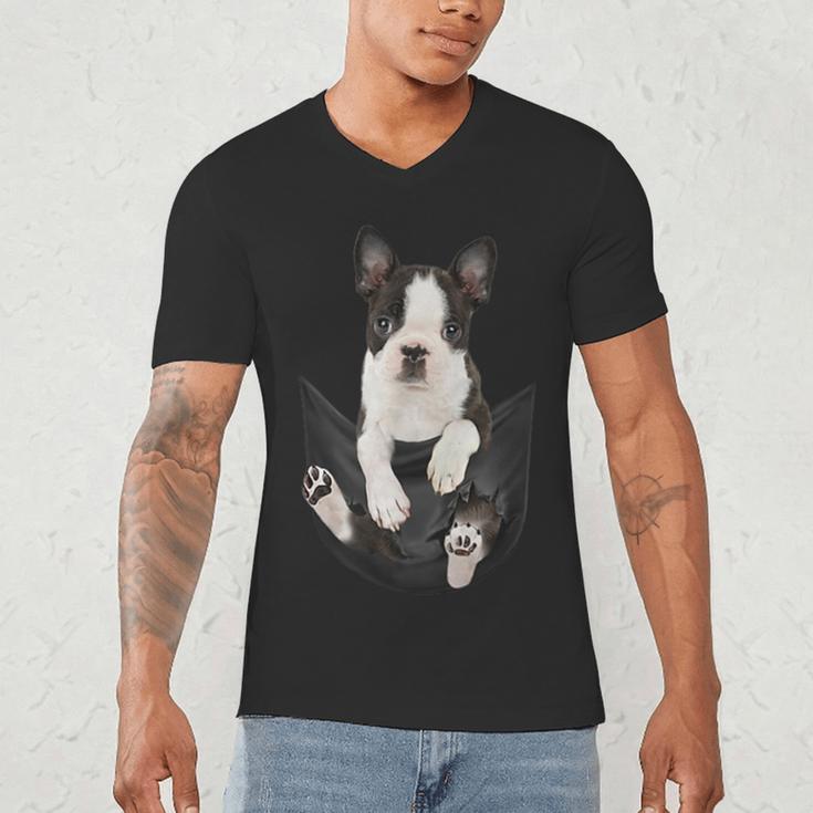 Dog Lovers Boston Terrier In Pocket Dog Face For Men Women Kids Men's V-Neck T-Shirt, novelty gifts, funny gifts