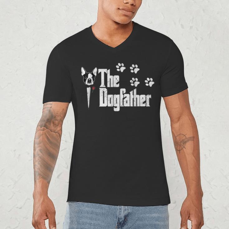 The Dogfather Boston Terrier Dog Dad Tshirt Idea Men's V-Neck T-Shirt, novelty gifts, funny gifts