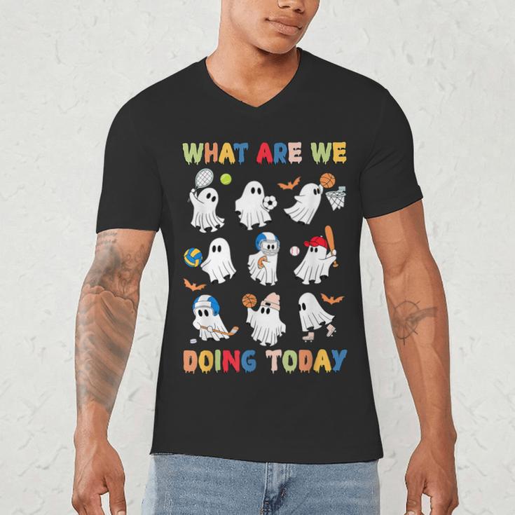 What Are We Doing Today Ghost PE Teacher Team Halloween Men's V-Neck T-Shirt, novelty gifts, funny gifts