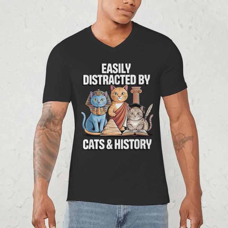 Easily Distracted By Cats & History Teacher Women Men Men's V-Neck T-Shirt, novelty gifts, funny gifts Easily Distracted By Cats & History Teacher Women Men Men's V-Neck T-Shirt, novelty gifts, funny gifts