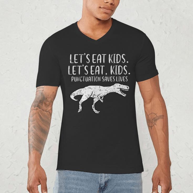 Lets Eat Kids Punctuation Saves Lives Dino Teacher Men Men's V-Neck T-Shirt, novelty gifts, funny gifts