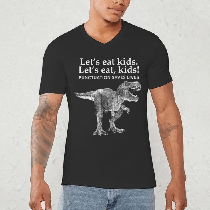 Lets Eat Kids Punctuation Saves Lives Dinosaur Teacher Men's V-Neck T-Shirt, novelty gifts, funny gifts