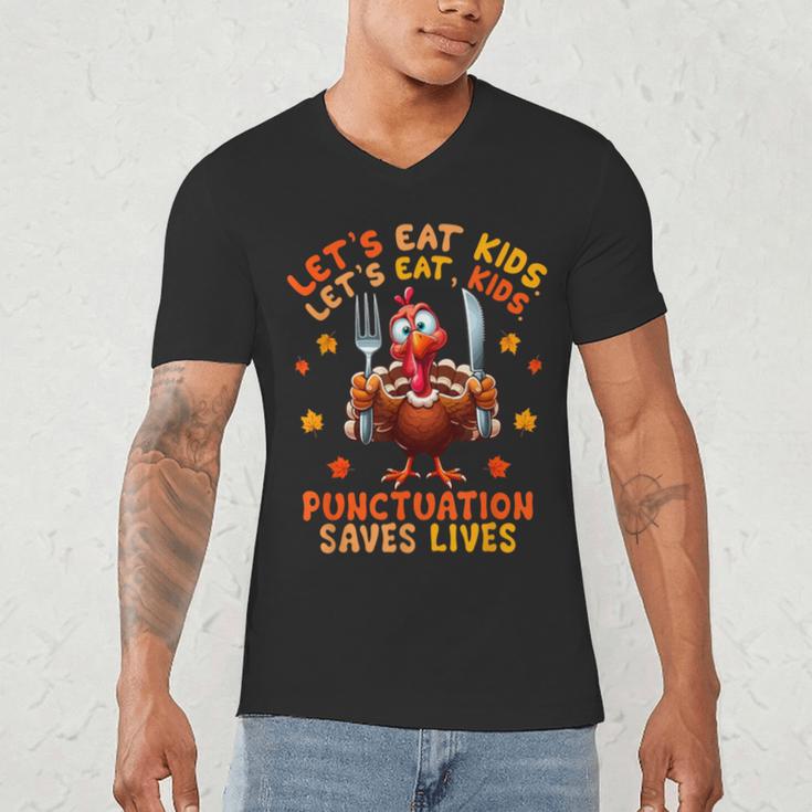 Eat Kids Punctuation Saves Lives Thanksgiving Turkey Teacher Men's V-Neck T-Shirt, novelty gifts, funny gifts Eat Kids Punctuation Saves Lives Thanksgiving Turkey Teacher Men's V-Neck T-Shirt, novelty gifts, funny gifts