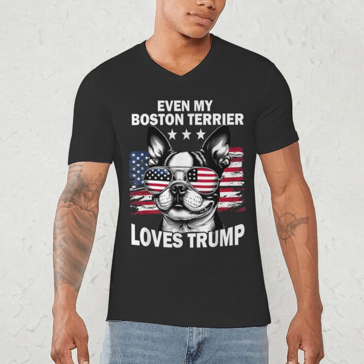 Even My Boston Terrier Loves Trump Trump Supporter Dog Lover Men's V-Neck T-Shirt, novelty gifts, funny gifts