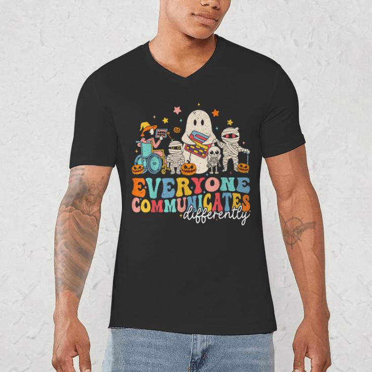 Everyone Communicates Differently Halloween SLP Sped Teacher Men's V-Neck T-Shirt, novelty gifts, funny gifts Everyone Communicates Differently Halloween SLP Sped Teacher Men's V-Neck T-Shirt, novelty gifts, funny gifts