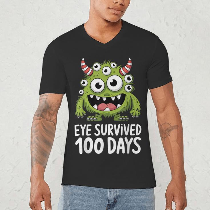 Eye Survived 100 Days Of School Monster Lover Teacher Kids Men's V-Neck T-Shirt, novelty gifts, funny gifts Eye Survived 100 Days Of School Monster Lover Teacher Kids Men's V-Neck T-Shirt, novelty gifts, funny gifts