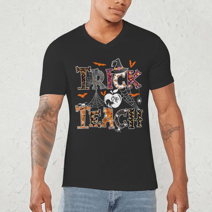 Fall Holiday Themed Thanksgiving Halloween Teacher Trick Or Men's V-Neck T-Shirt, novelty gifts, funny gifts