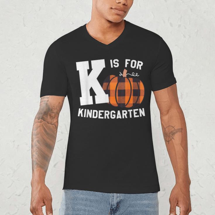 Fall Kindergarten Teacher K Is For Buffalo Plaid Pumpkin Men's V-Neck T-Shirt, novelty gifts, funny gifts Fall Kindergarten Teacher K Is For Buffalo Plaid Pumpkin Men's V-Neck T-Shirt, novelty gifts, funny gifts