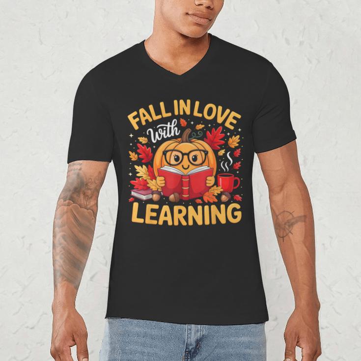 Fall In Love With Learning Pumpkin Thanksgiving Teacher Fall Men's V-Neck T-Shirt, novelty gifts, funny gifts Fall In Love With Learning Pumpkin Thanksgiving Teacher Fall Men's V-Neck T-Shirt, novelty gifts, funny gifts