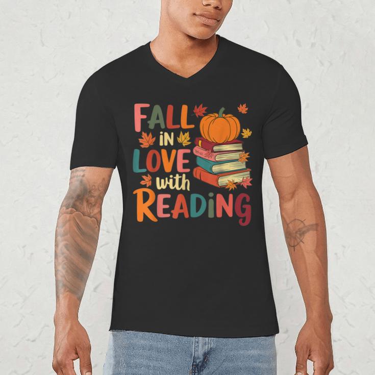 Fall In Love With Reading Autumn Thanksgiving Shirt Teacher Men's V-Neck T-Shirt, novelty gifts, funny gifts Fall In Love With Reading Autumn Thanksgiving Shirt Teacher Men's V-Neck T-Shirt, novelty gifts, funny gifts