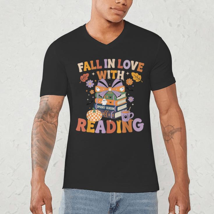 Fall In Love With Reading Halloween Stack Of Book Teacher Men's V-Neck T-Shirt, novelty gifts, funny gifts Fall In Love With Reading Halloween Stack Of Book Teacher Men's V-Neck T-Shirt, novelty gifts, funny gifts