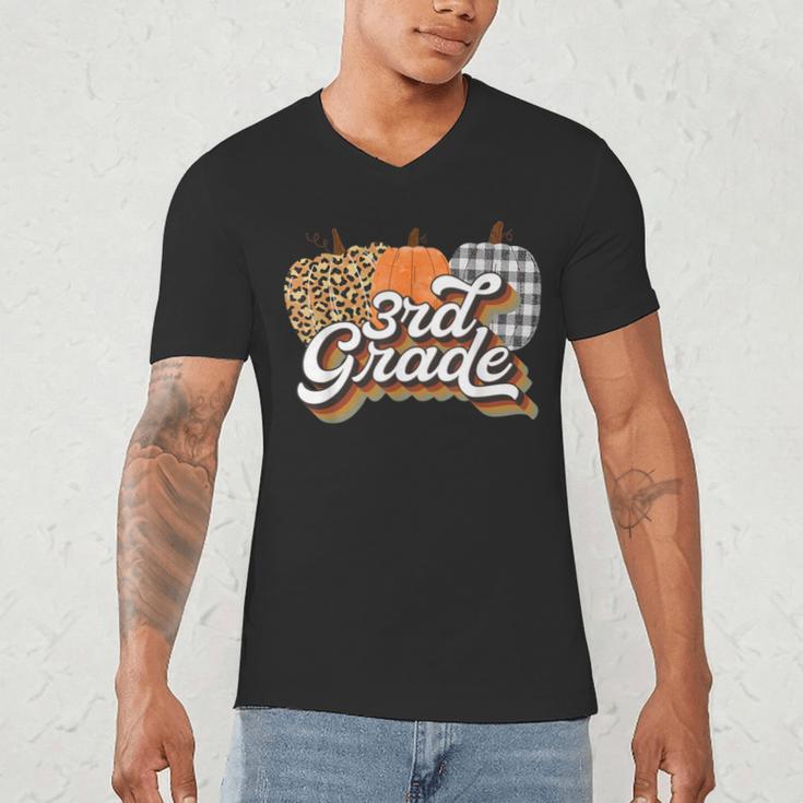 Fall Teacher Shirt 3rd Grade Teacher Retro Halloween Pumpkin Men's V-Neck T-Shirt, novelty gifts, funny gifts Fall Teacher Shirt 3rd Grade Teacher Retro Halloween Pumpkin Men's V-Neck T-Shirt, novelty gifts, funny gifts