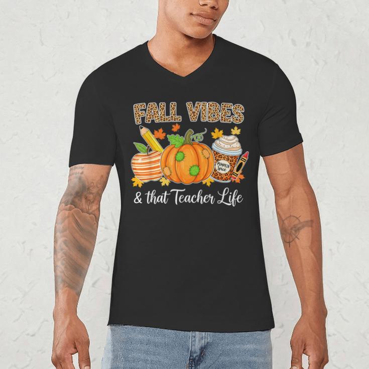 Fall Vibes And That Teacher Life Autumn Thanksgiving Men's V-Neck T-Shirt, novelty gifts, funny gifts Fall Vibes And That Teacher Life Autumn Thanksgiving Men's V-Neck T-Shirt, novelty gifts, funny gifts