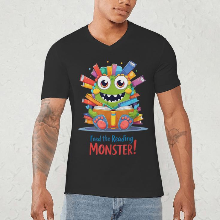 Feed The Reading Monster Halloween Teacher Men's V-Neck T-Shirt, novelty gifts, funny gifts Feed The Reading Monster Halloween Teacher Men's V-Neck T-Shirt, novelty gifts, funny gifts
