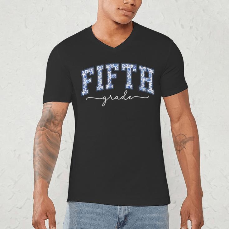 Fifth Grade Coquette Toile Blue Bow Floral Women Teacher Men's V-Neck T-Shirt, novelty gifts, funny gifts Fifth Grade Coquette Toile Blue Bow Floral Women Teacher Men's V-Neck T-Shirt, novelty gifts, funny gifts