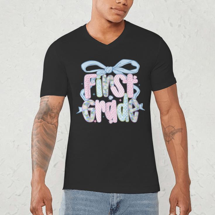 First Grade Coquette Bow Girls Teacher Team 1st Grade Squad Men's V-Neck T-Shirt, novelty gifts, funny gifts First Grade Coquette Bow Girls Teacher Team 1st Grade Squad Men's V-Neck T-Shirt, novelty gifts, funny gifts