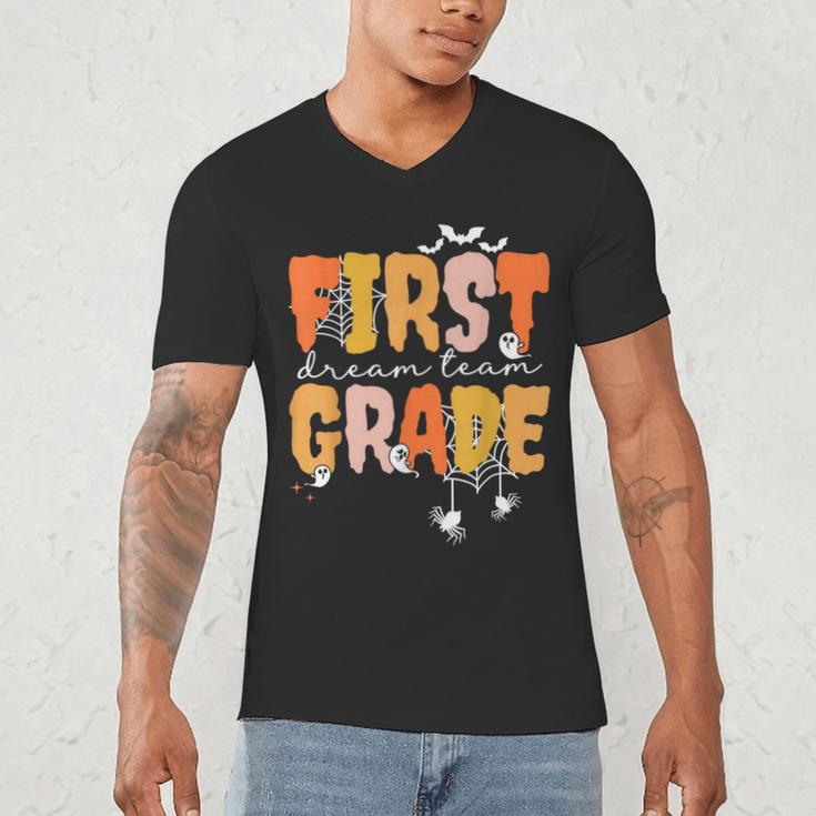 First Grade Dream Retro Team Fall Halloween Spooky Teachers Men's V-Neck T-Shirt, novelty gifts, funny gifts First Grade Dream Retro Team Fall Halloween Spooky Teachers Men's V-Neck T-Shirt, novelty gifts, funny gifts