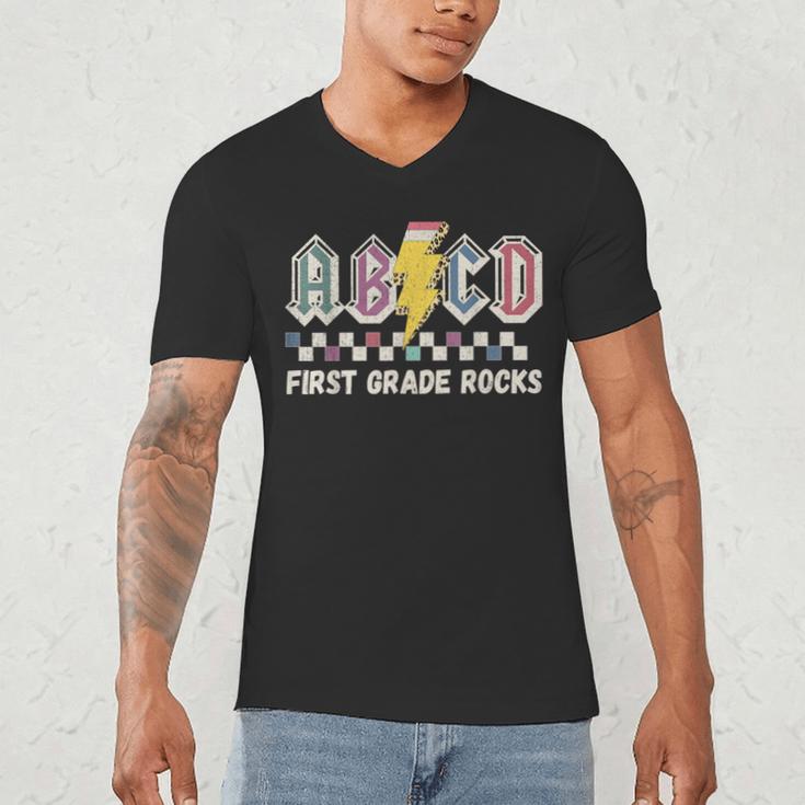 First Grade Rocks Teachers Back To School ABCD Rock Students Men's V-Neck T-Shirt, novelty gifts, funny gifts First Grade Rocks Teachers Back To School ABCD Rock Students Men's V-Neck T-Shirt, novelty gifts, funny gifts