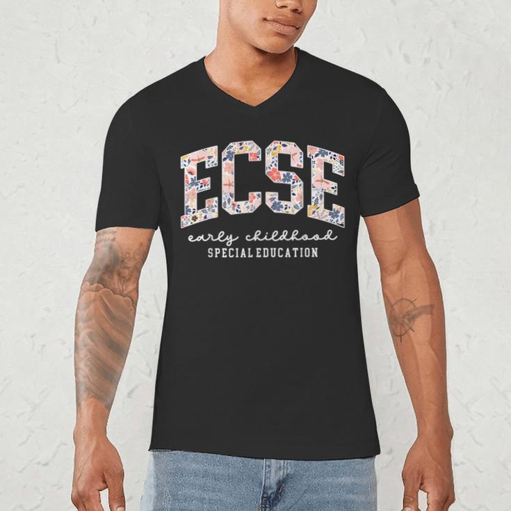 Floral ECSE Early Childhood Special Education SPED Teacher Men's V-Neck T-Shirt, novelty gifts, funny gifts Floral ECSE Early Childhood Special Education SPED Teacher Men's V-Neck T-Shirt, novelty gifts, funny gifts