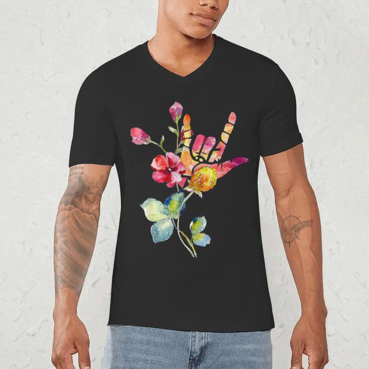 Flower American Sign Language ASL Teacher Teaching Deaf Men's V-Neck T-Shirt, novelty gifts, funny gifts