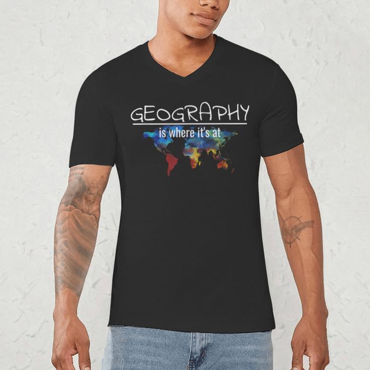 Geography Teacher Earth Day Is Where It's At For Men Women Kids Men's V-Neck T-Shirt, novelty gifts, funny gifts