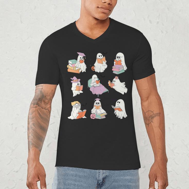 Ghost Book Reading Halloween Books Lover Teacher Kids Men's V-Neck T-Shirt, novelty gifts, funny gifts
