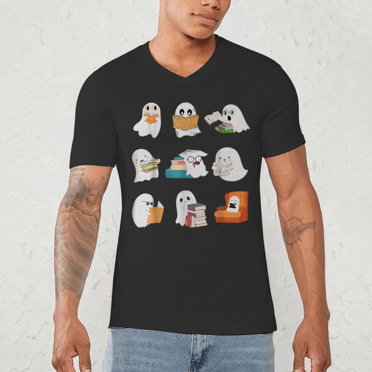 Ghost Reading Teacher Halloween Librarian Book Lover School Men's V-Neck T-Shirt, novelty gifts, funny gifts Ghost Reading Teacher Halloween Librarian Book Lover School Men's V-Neck T-Shirt, novelty gifts, funny gifts