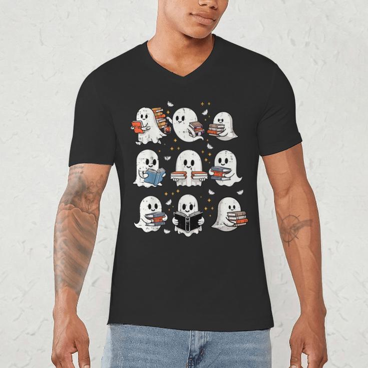 Ghosts With Books Library Halloween Men Women Kids Teacher Men's V-Neck T-Shirt, novelty gifts, funny gifts