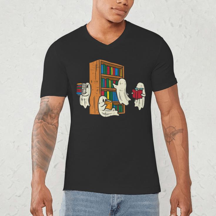 Ghosts Reading Books Teacher Halloween Librarian Boooks Men's V-Neck T-Shirt, novelty gifts, funny gifts