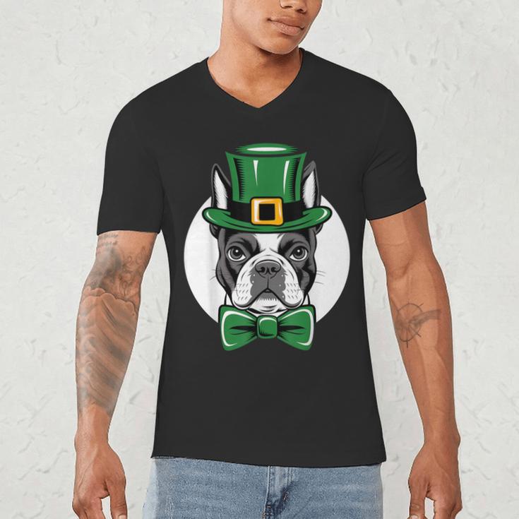 Green Boston Terrier Shamrock St Patricks Day Boston Terrier Men's V-Neck T-Shirt, novelty gifts, funny gifts