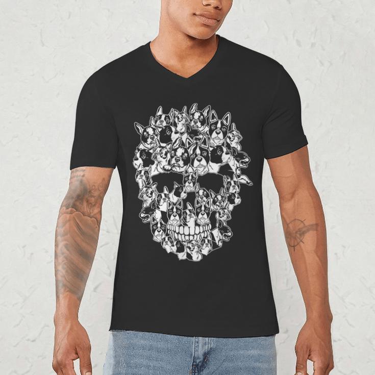 Halloween Costume Skull Boston Terrier Dog Lover Men's V-Neck T-Shirt, novelty gifts, funny gifts