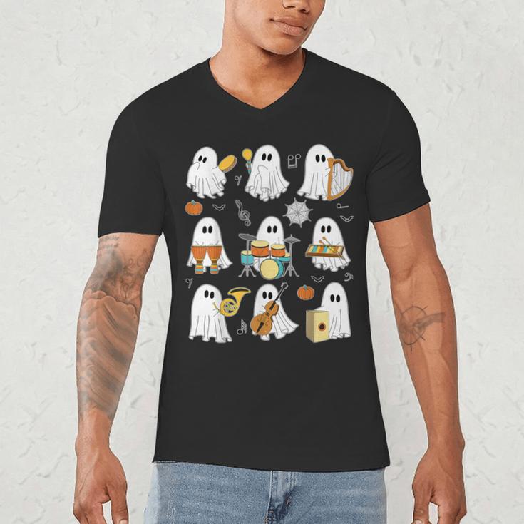 Halloween Ghost Music Teacher Playing Instruments Men's V-Neck T-Shirt, novelty gifts, funny gifts Halloween Ghost Music Teacher Playing Instruments Men's V-Neck T-Shirt, novelty gifts, funny gifts