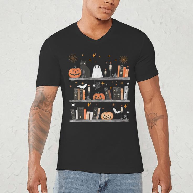 Halloween Library Ghost Books Teacher Spooky Trick Or Teach Men's V-Neck T-Shirt, novelty gifts, funny gifts